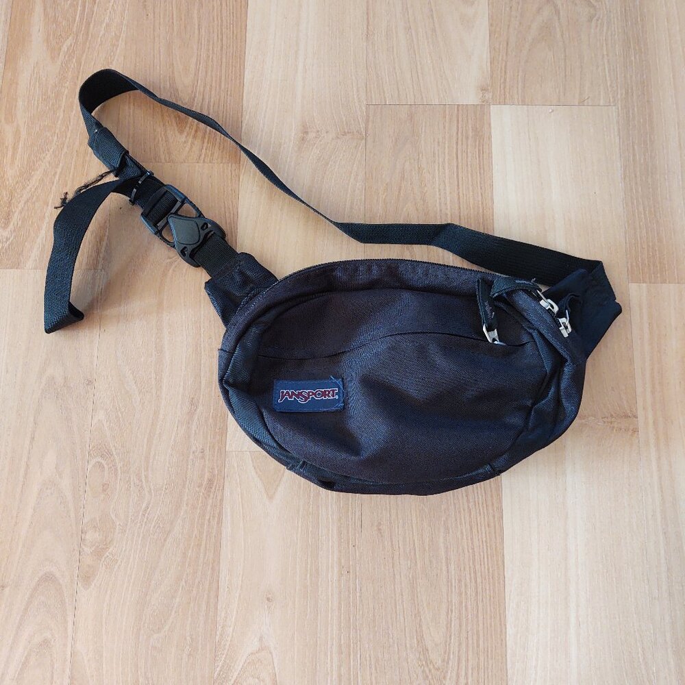 JANSPORT 2 ZIPPER COMPARMENTS WAIST FANNY PACK BLACK NYLON ADJUSTABLE STRAP